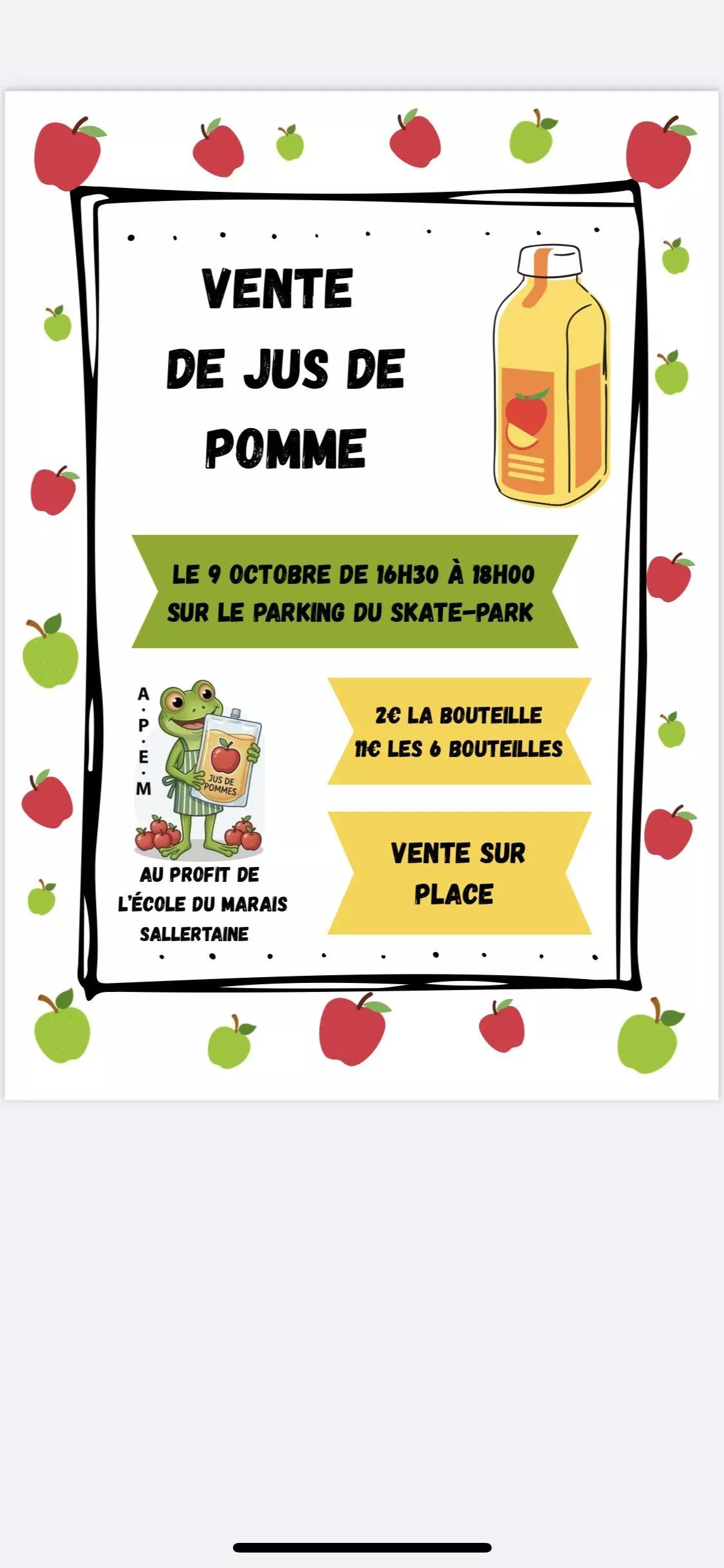 Vente de jus de pomme au profit de l’école du Marais photo 1