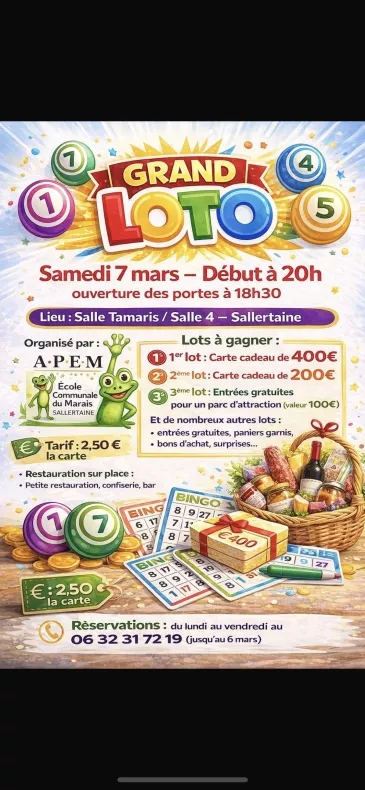 Grand loto annuel organisé par L’Apem - Sallertaine